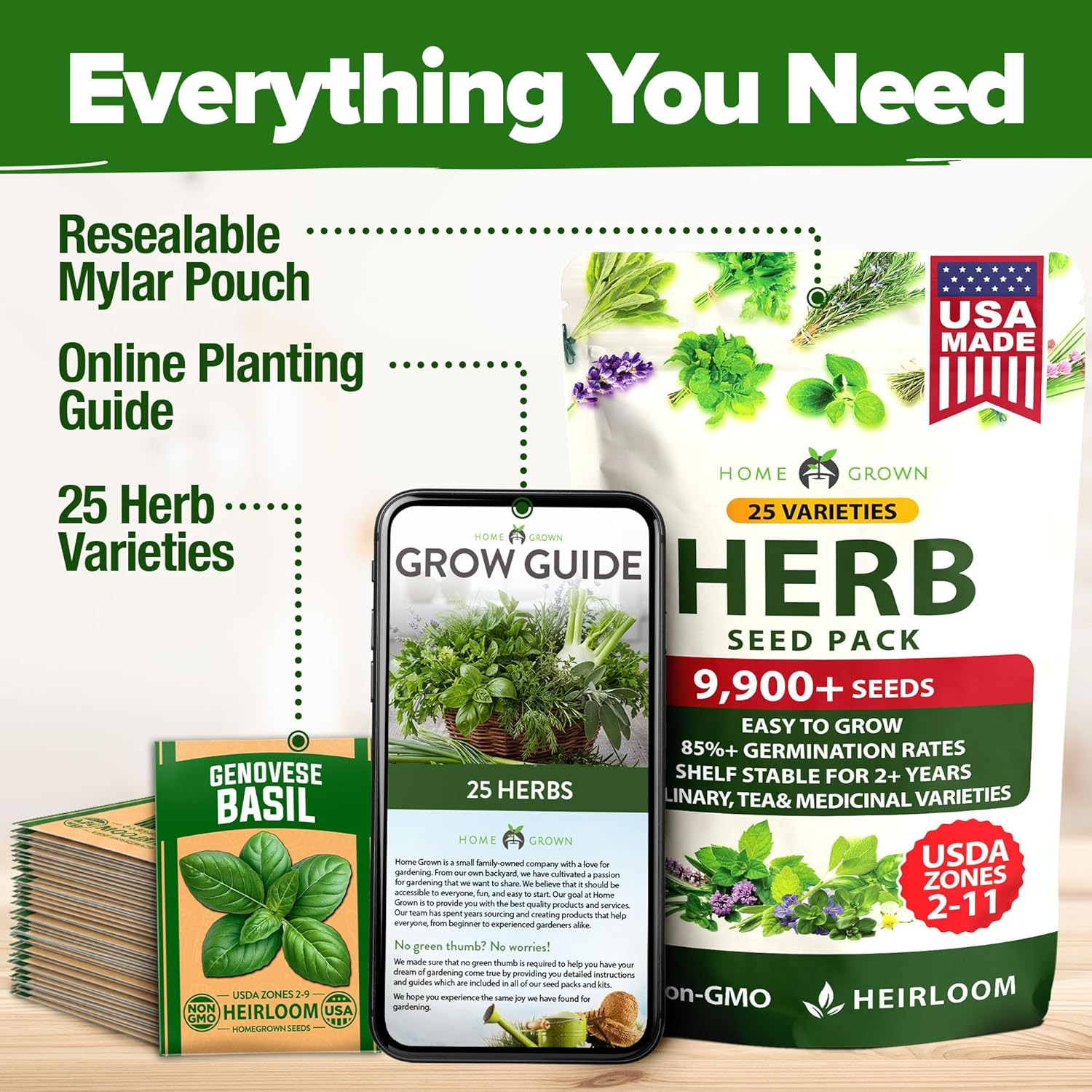 25 Herb Seeds for Planting ,700+ Non-Gmo Heirloom Seeds | Extra Large Variety Pa