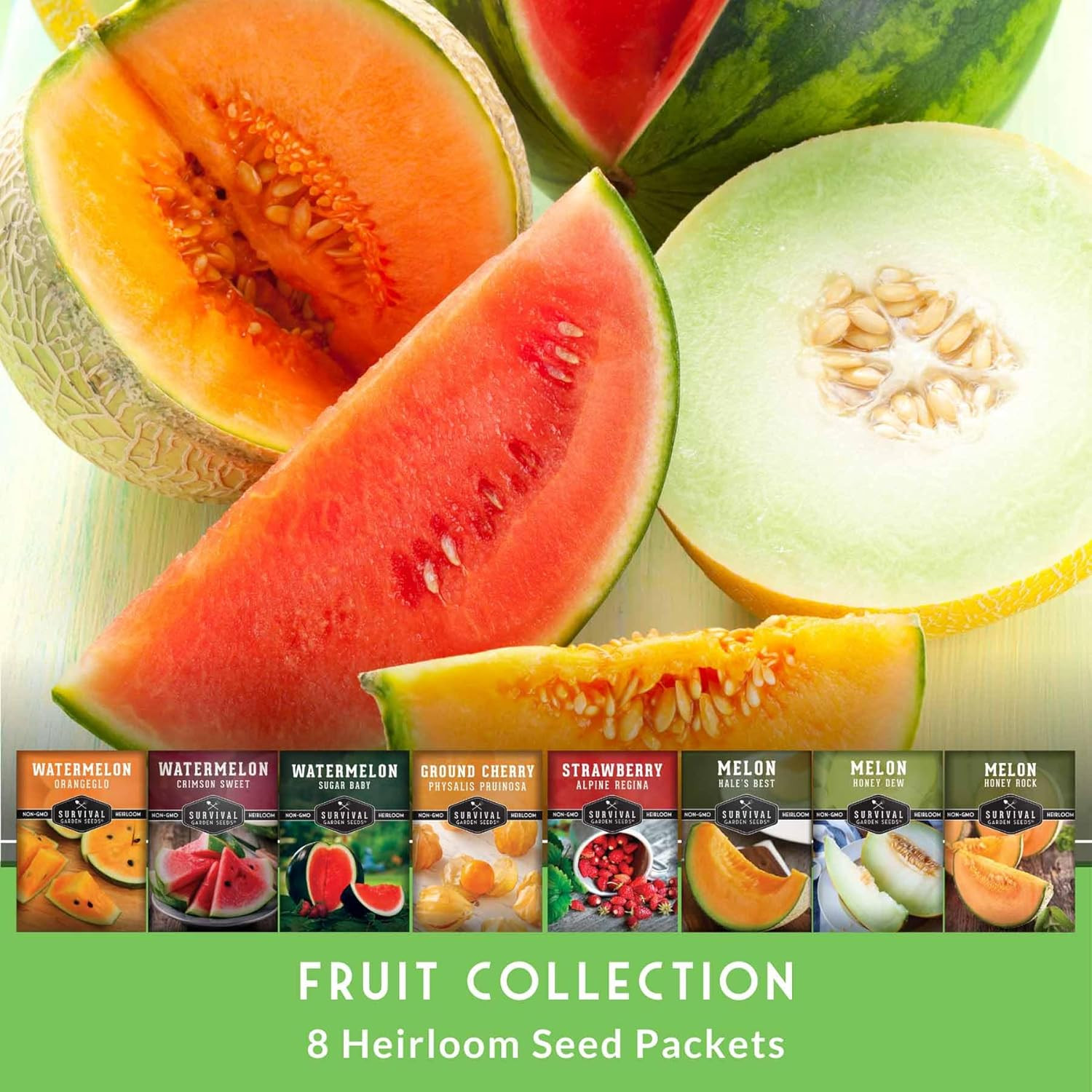 Fruit Seeds for Planting – 8 Variety Pack | Watermelon, Cantaloupe, Melon, Straw