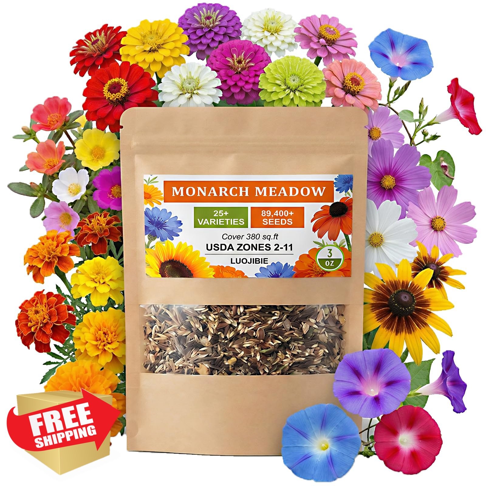 Wildflower Seeds Mix 3oz 89K+ Seeds Monarch Milkweed Pollinator Garden