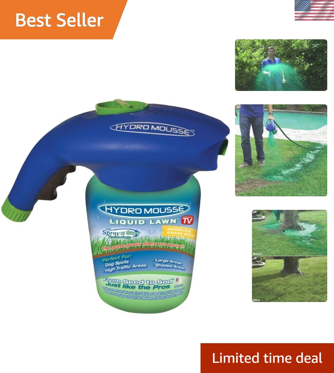 Patchy Lawn Remedy: Bermuda Rye Mix Liquid Solution for Dry Spots & High Traffic