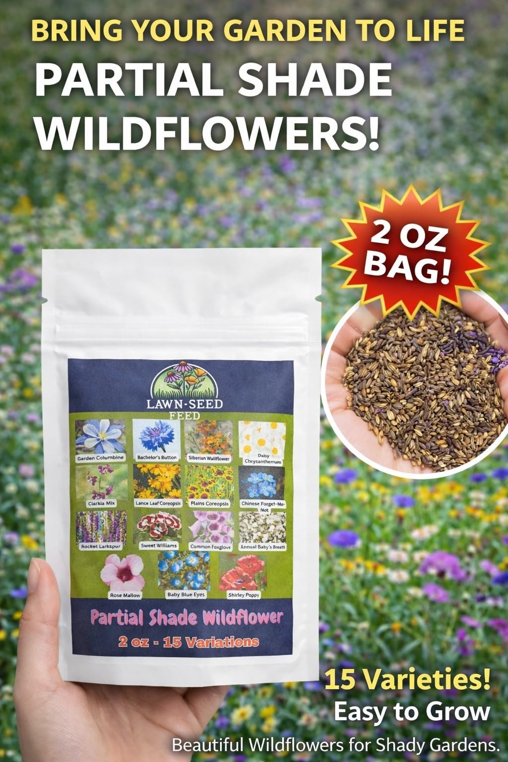 Partial Shade Wildflower Mix – (2oz) – Brighten shady spaces with vibrant blo…