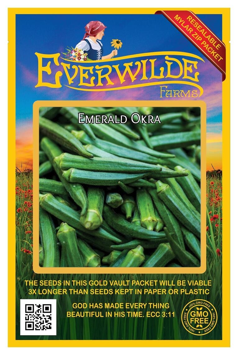 100 Emerald Okra Seeds – Everwilde Farms Mylar Seed Packet