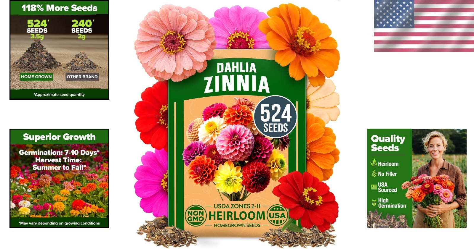 Comprehensive Growing Guide with 524 Zinnia Dahlia Seeds | Colorful & Resilient