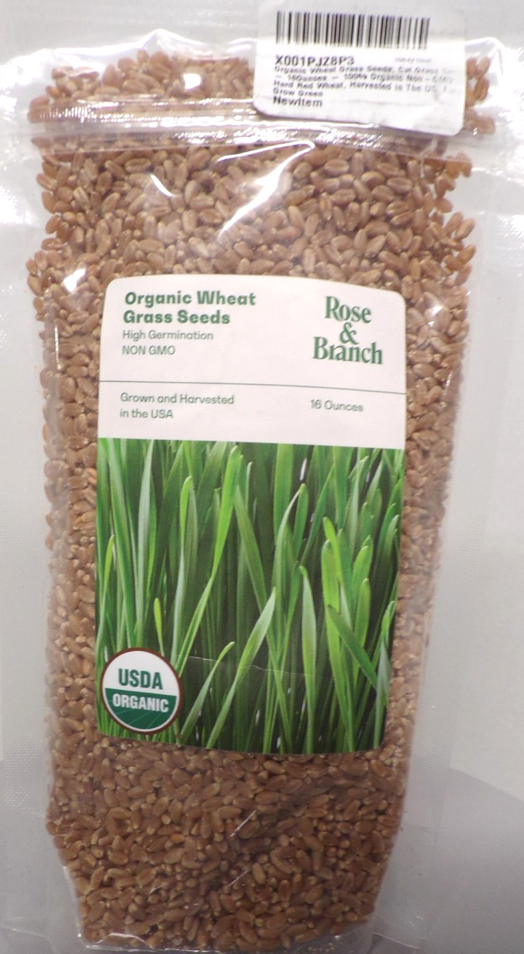 1 lb Organic Wheatgrass Seeds NonGMO Hard Red Wheat Cat Pet Grass, Rose & Branch