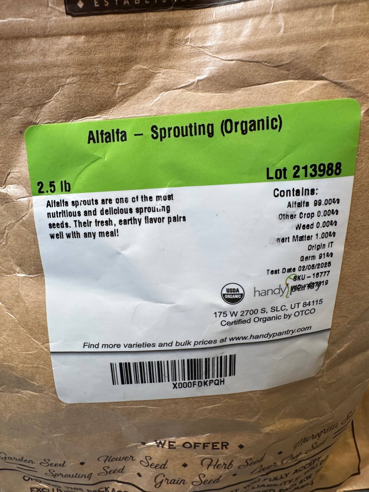 True Leaf Market Organic Alfalfa Sprouting Seeds Non-GMO Premium High Grade