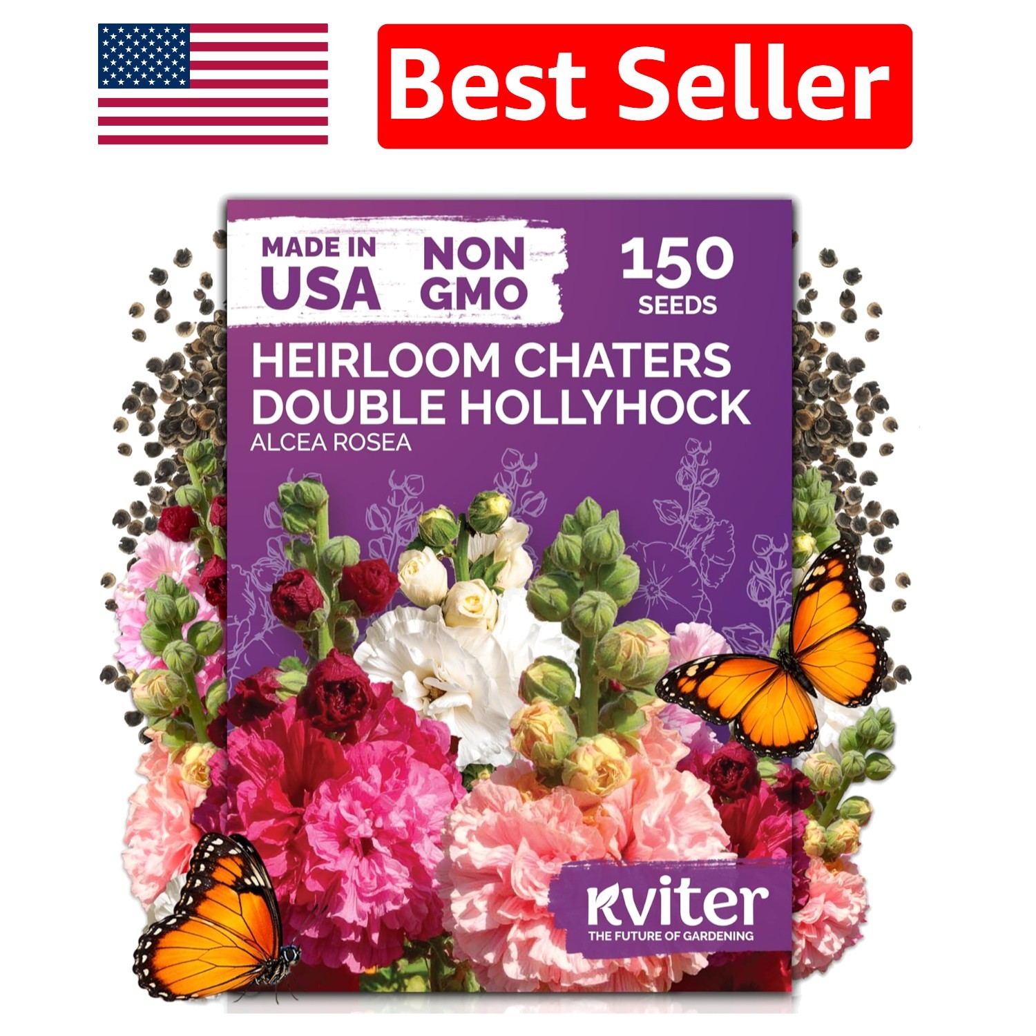 150 Heirloom Hollyhock Seeds – Beautiful Double Blooms & Pollinator Magnet