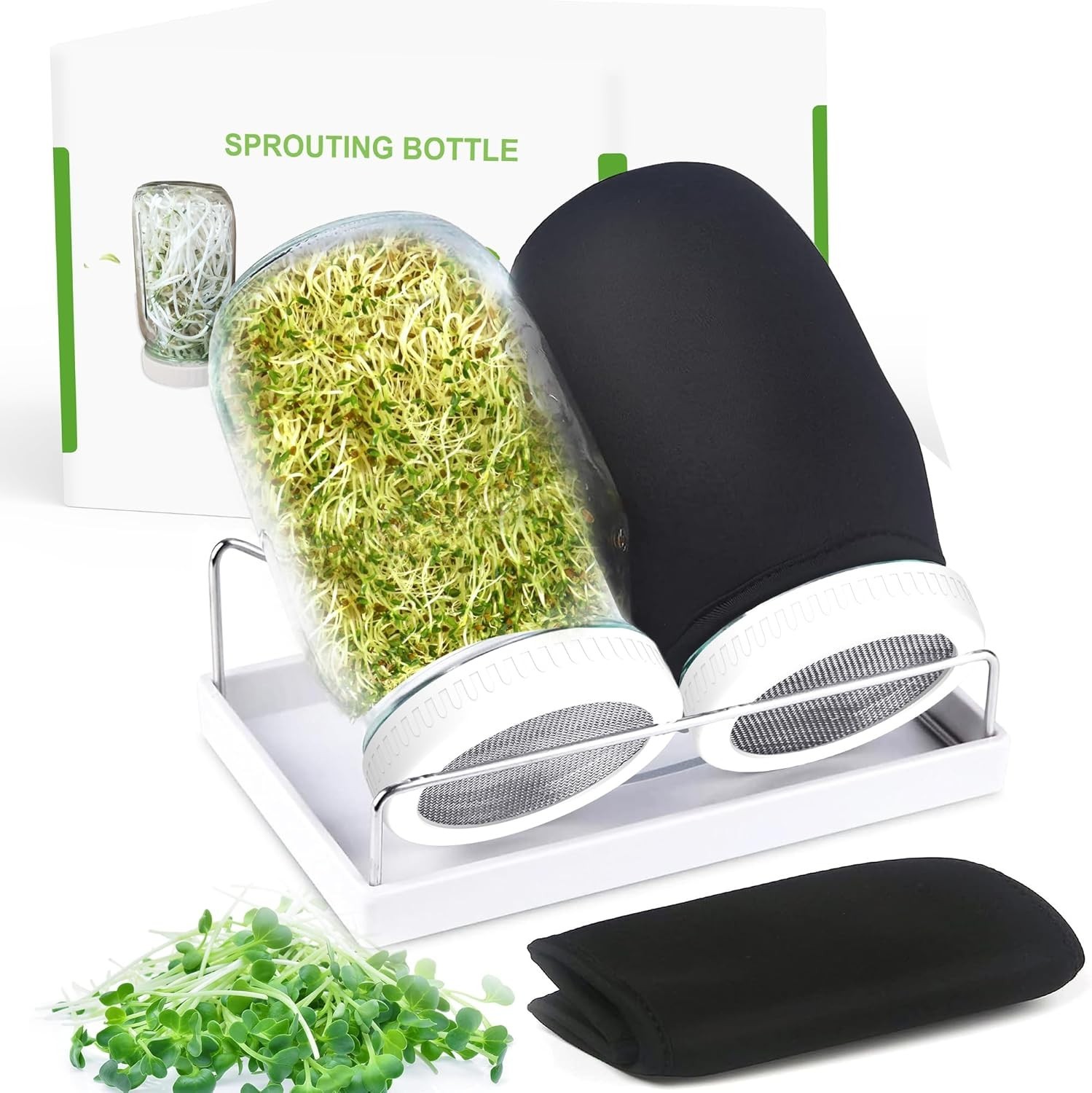 Home Sprouting Kit: 2 Wide-Mouth 32 oz Jars with Stainless Steel Sprouter Lids