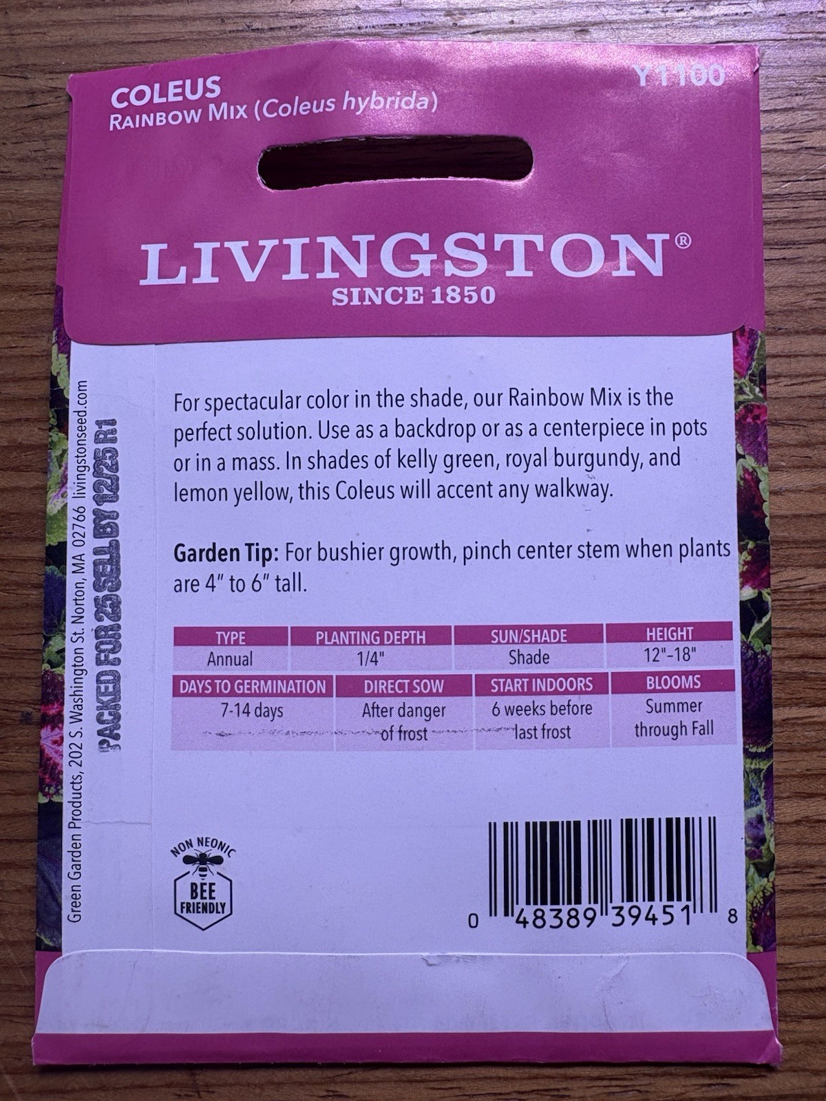 2 PACK Livingston Seed Company Coleus Rainbow Mix Annual Seeds