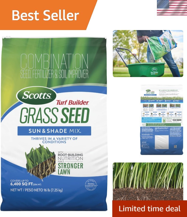 Sun & Shade Grass Seed Mix with Soil Improver – 16 lb. for 6,400 sq. ft.
