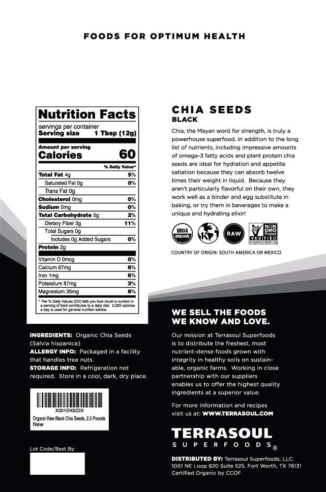 Organic Black Chia Seeds 2.5 lbs – Nutrient-Dense Superfood for Energy, Smoothie