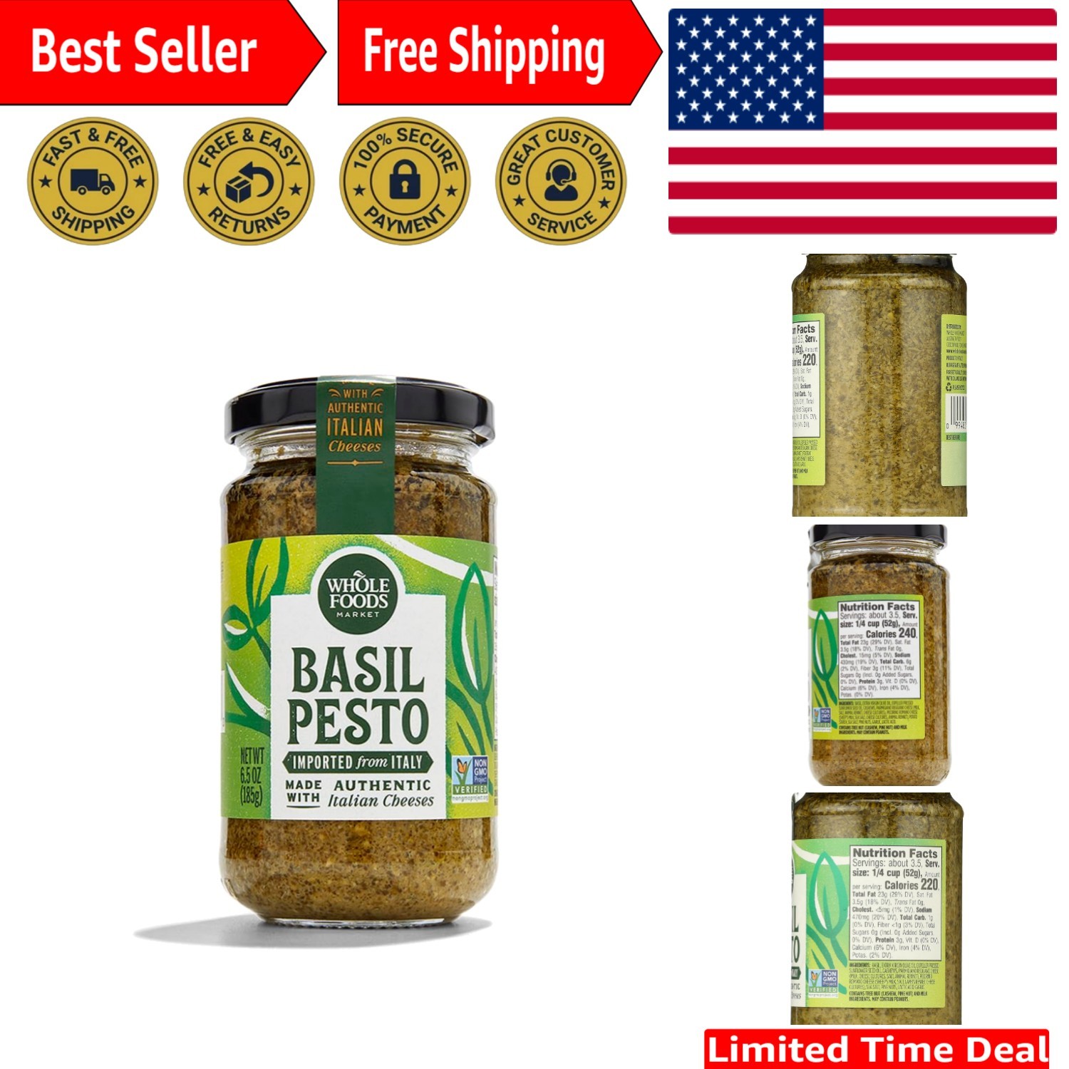 6.5 oz Traditional Basil Pesto Sauce – Elevate Your Italian Cuisine Effortlessly