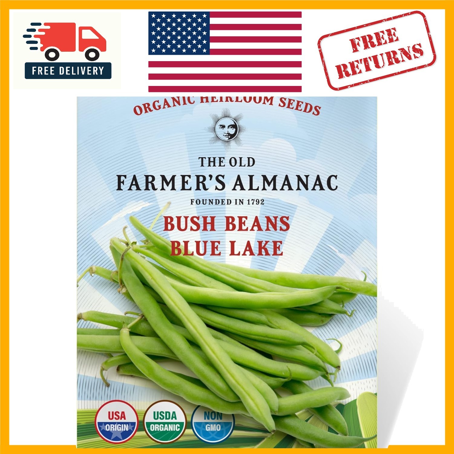 Heirloom Organic Blue Lake Bush Bean Seeds – 55 Non-GMO Seeds for Easy Harvest