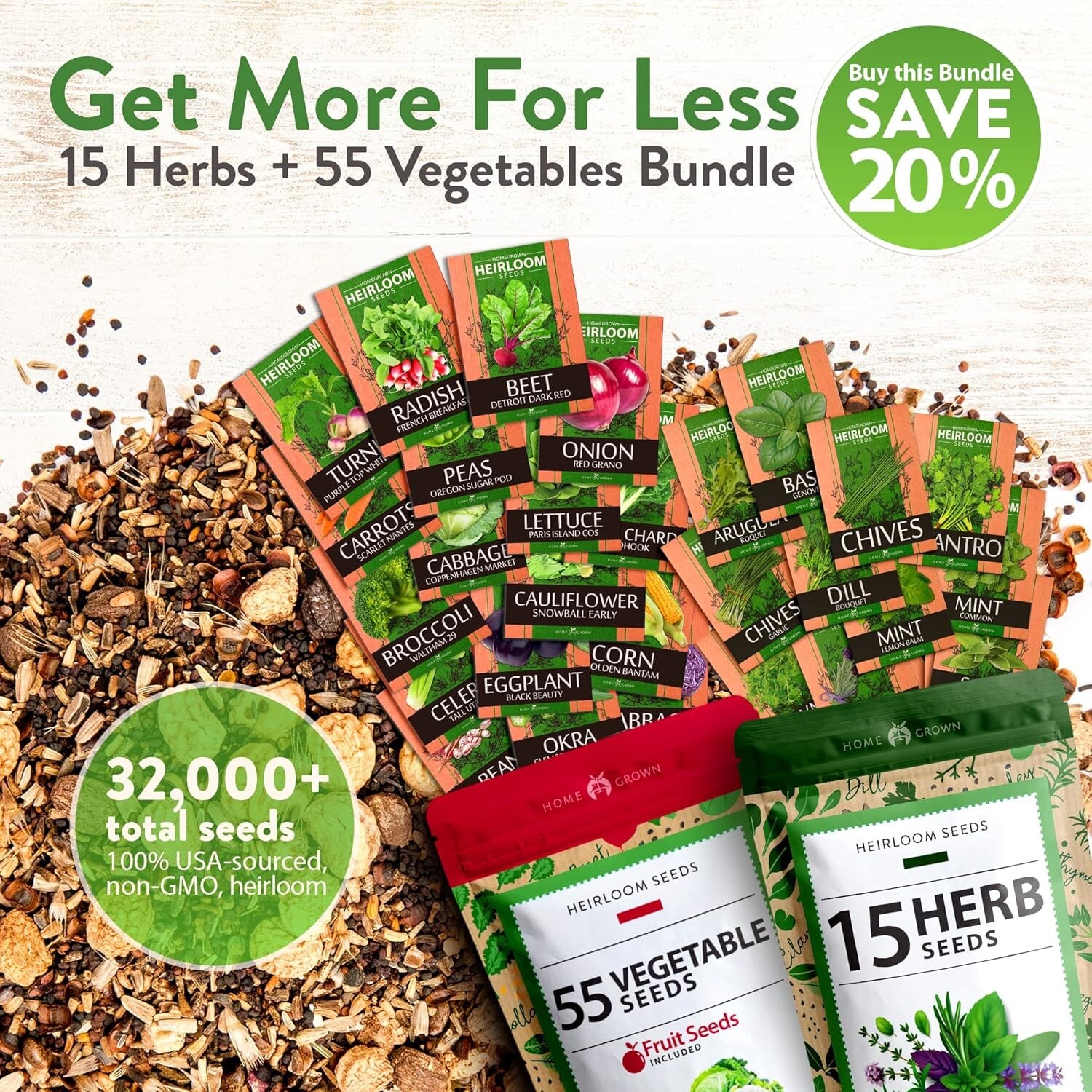 32,000+ Heirloom Seeds for Planting Vegetables and Herbs Bundle: 70 Unique Va…
