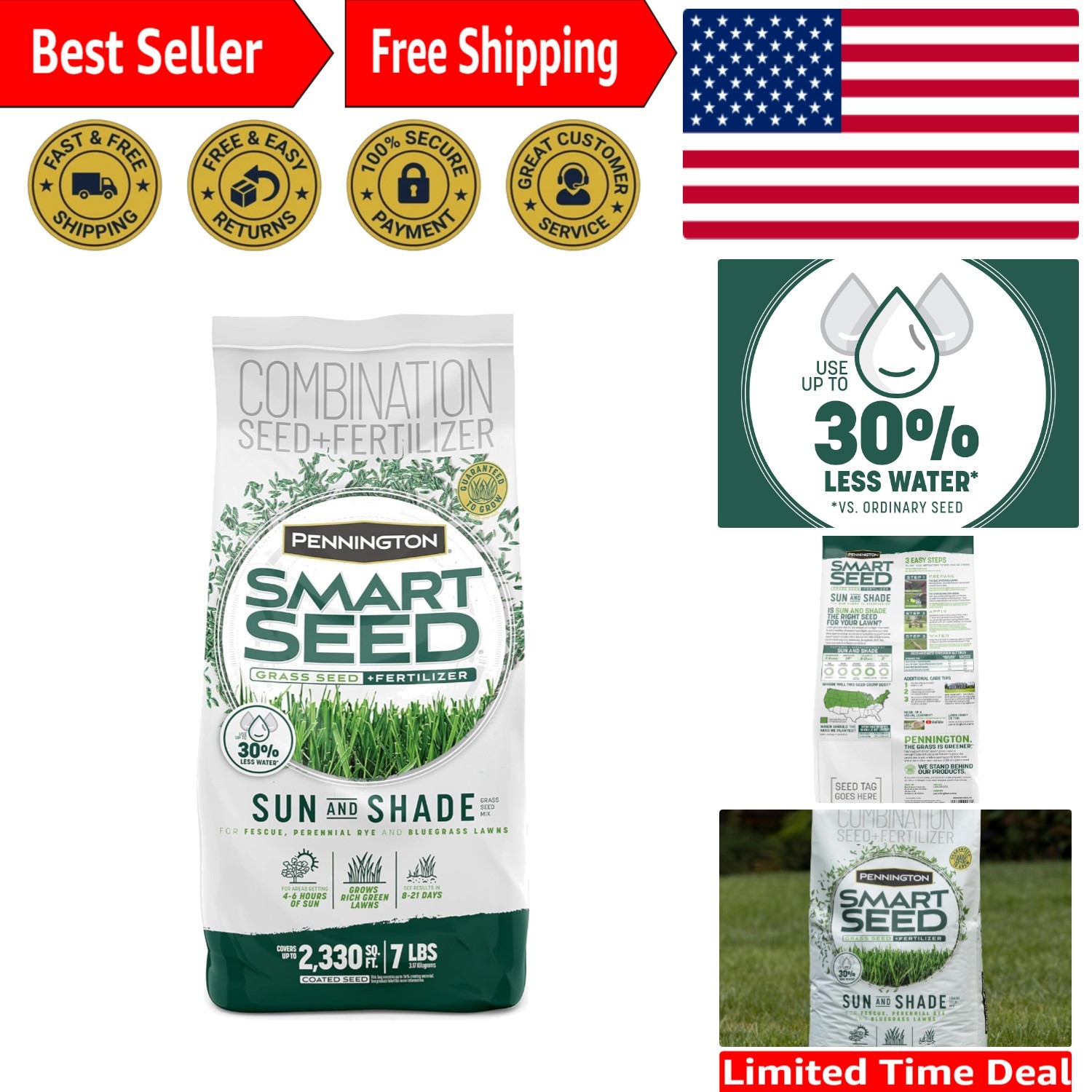 7 lb Smart Seed Sun & Shade Grass Mix – Thriving Lawns for Sun & Moderate Shade