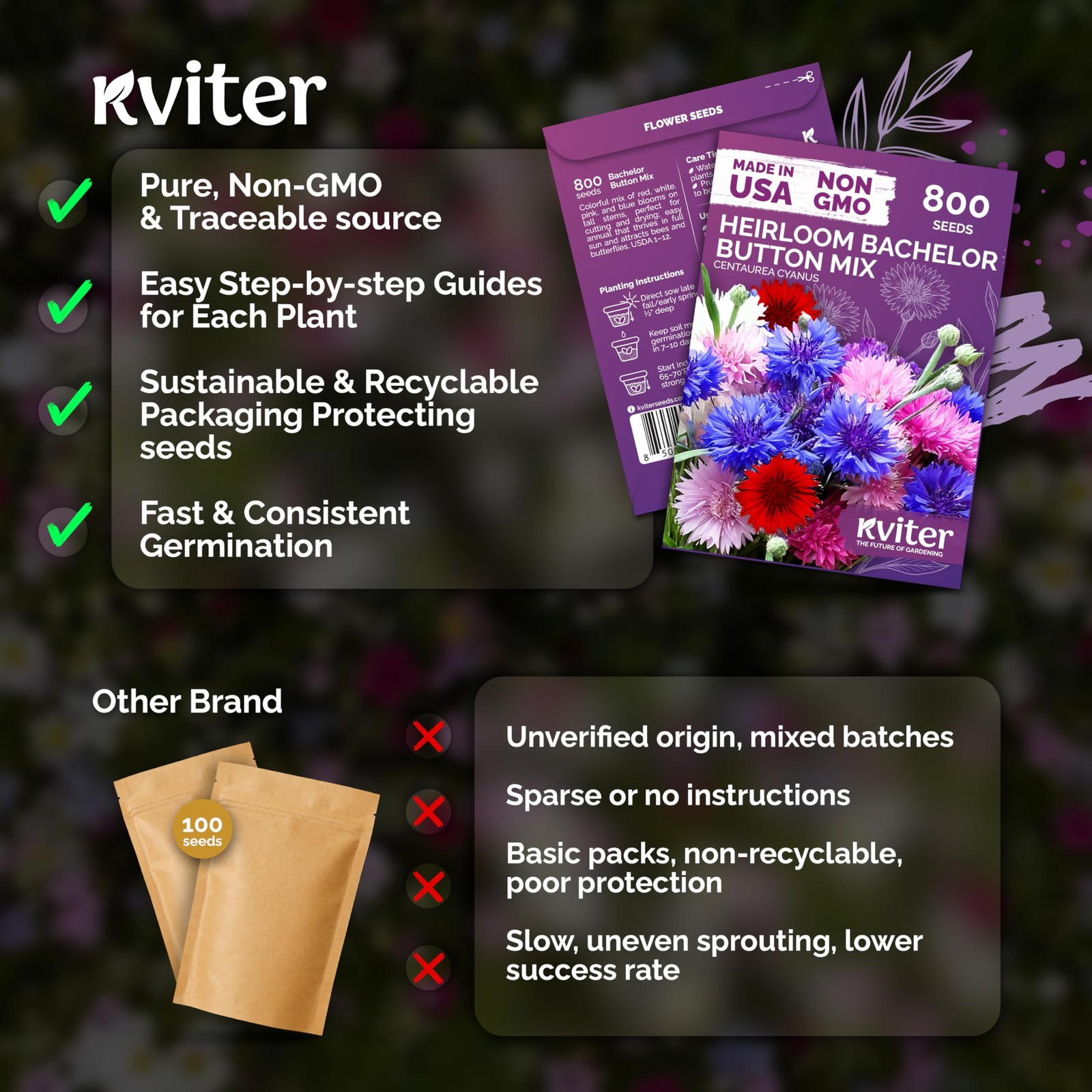 800 Mix Bachelor Button Seeds Centaurea cyanus – Cornflower Seed Mix, Bachelo…