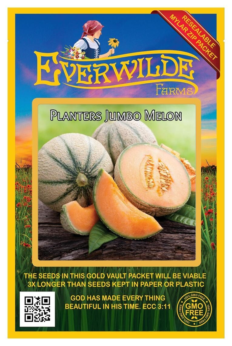 50 Planters Jumbo Melon Seeds – Everwilde Farms Mylar Seed Packet