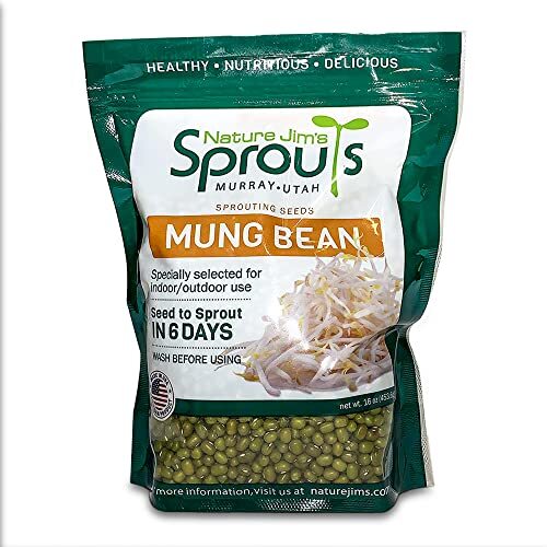 Nature Jims Premium Mung Bean Sprouting Seeds – 16 Oz – NON GMO- Resealable B…