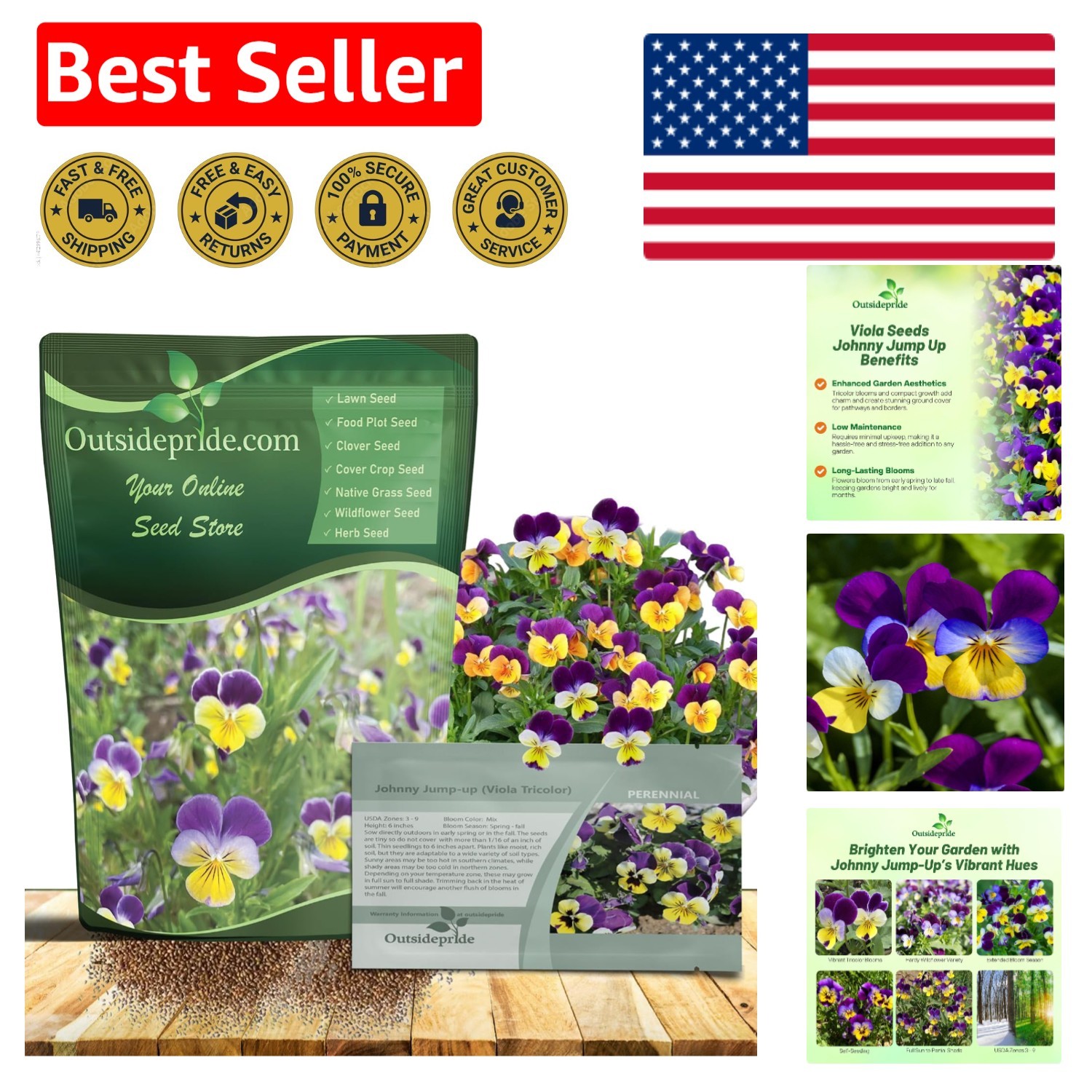 Johnny Jump Up Viola Wild Flower Seeds – 5000 Pcs Easy-to-Grow, Compact & Har…