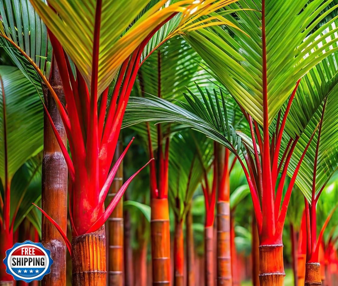 10 Red Sealing Wax Lipstick Palm Tree Seeds (Cyrtostachys Renda)