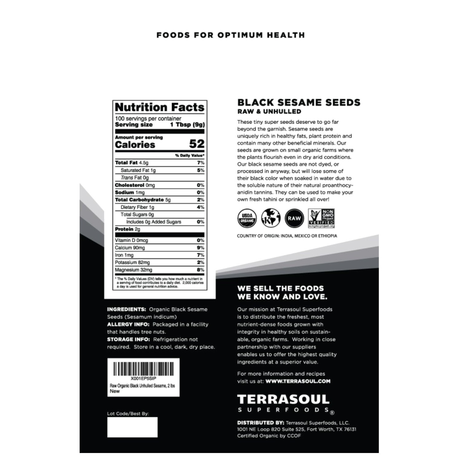 Organic Black Sesame Seeds, 2 lbs