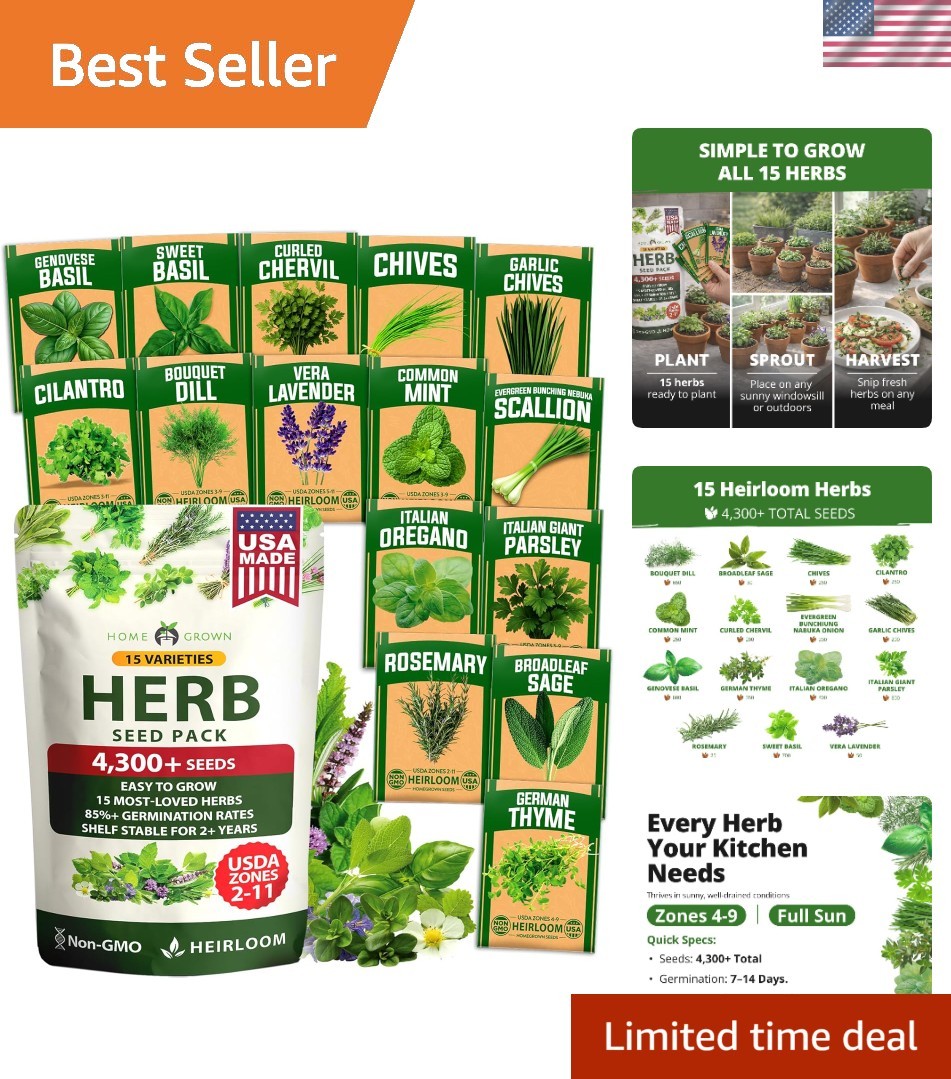 Culinary Herb Seed Collection – 15-Piece Kit with 4,300+ Non-GMO Heirloom Seeds