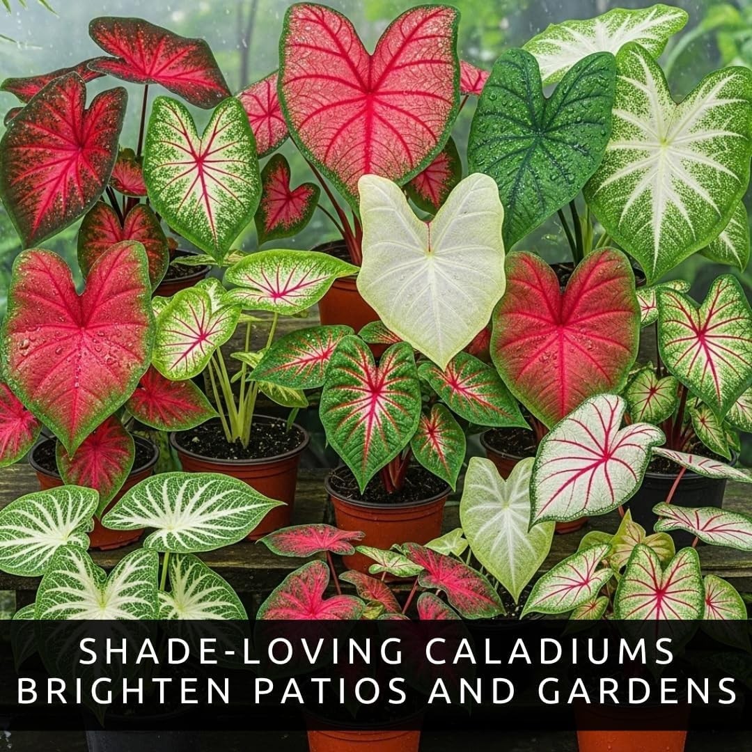 Vibrant Heart-Shaped Caladium Bulbs – 10 Count for Colorful Gardens & Indoors