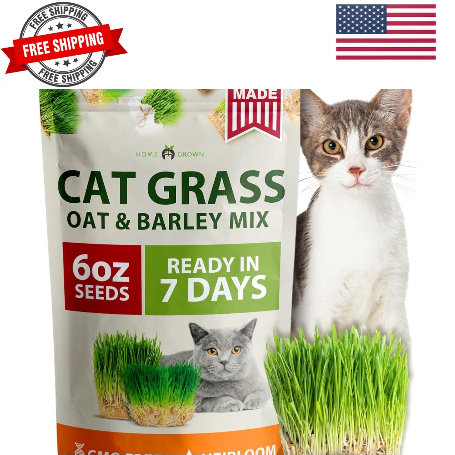 Cat Grass Seeds 6 oz Heirloom Barley & Oat Mix, Refill for Indoor Cat Grass G…