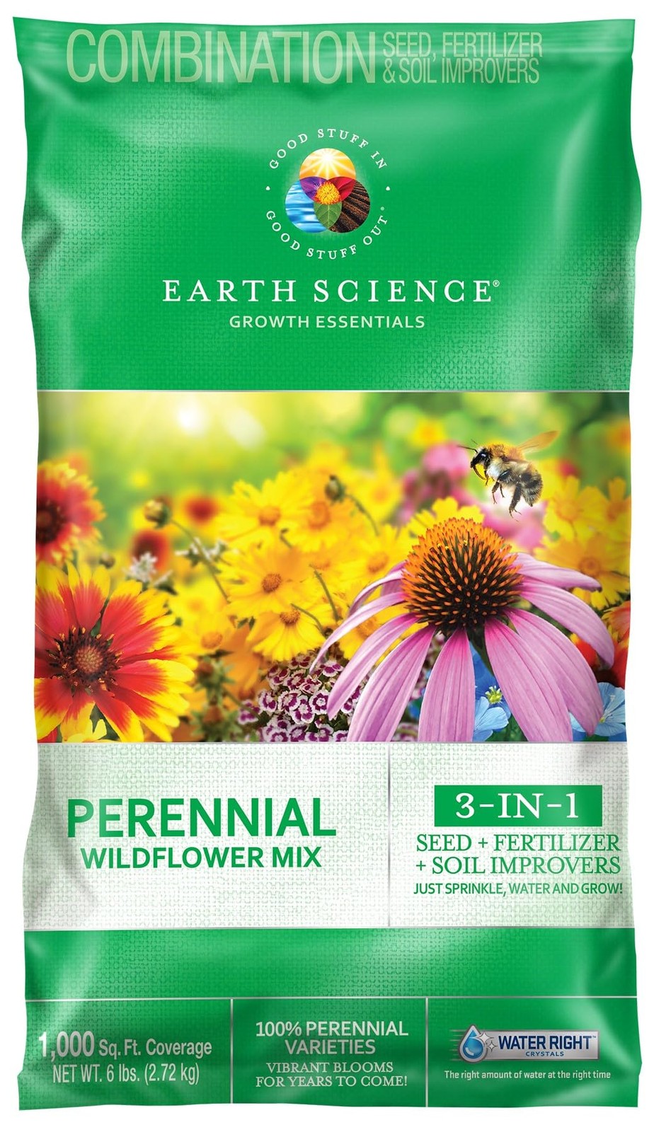 Earth Science Perennial Wildflower Mix 6 lb 3-in-1 Seeds Plant Food Soil