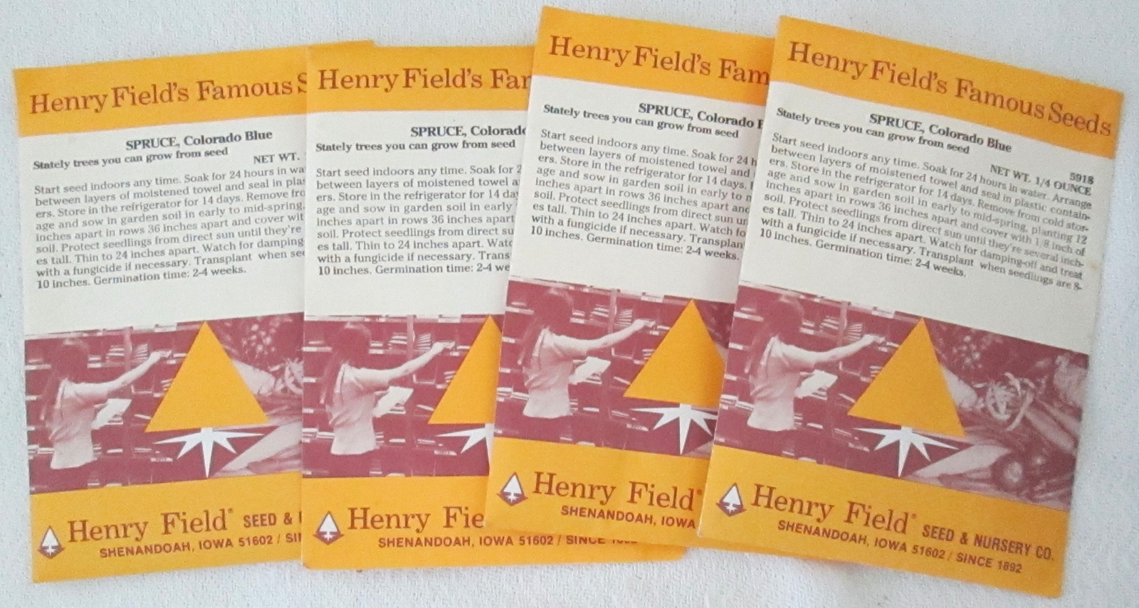 Vintage 4 Packs of Henry Fields Famous Seeds Colorado Blue Spruce