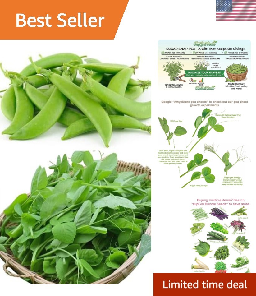 Sugar Snap Pea Seeds – 65 Heirloom Non-GMO for Indoor/Outdoor Gardening Success