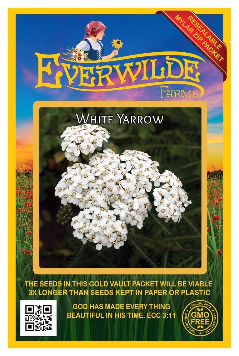 2000 White Yarrow Wildflower Seeds – Everwilde Farms Mylar Seed Packet