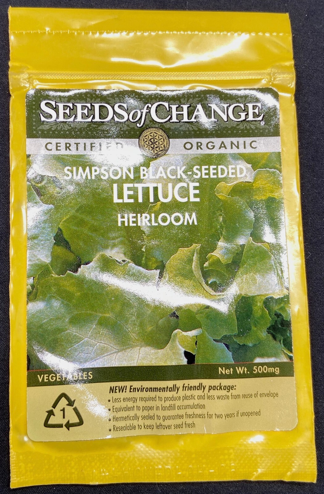 Seeds – Black Seeded Simpson LETTUCE – Seeds of Change – 500mg – sealed packet