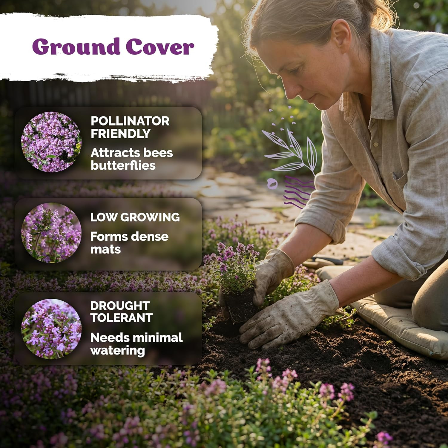 20,000 Creeping Thyme Seeds (Thymus Serpyllum) – Wild Thyme, Aromatic Ground Cov