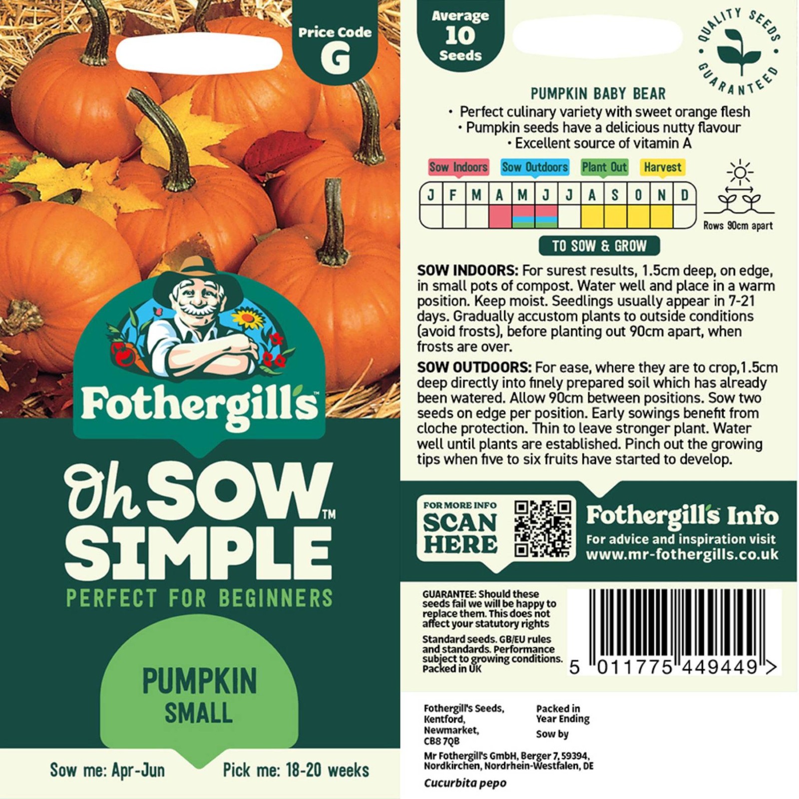 Mr. Fothergill’s Pumpkin Small Seed Oh Sow Simple, Easy to Grow