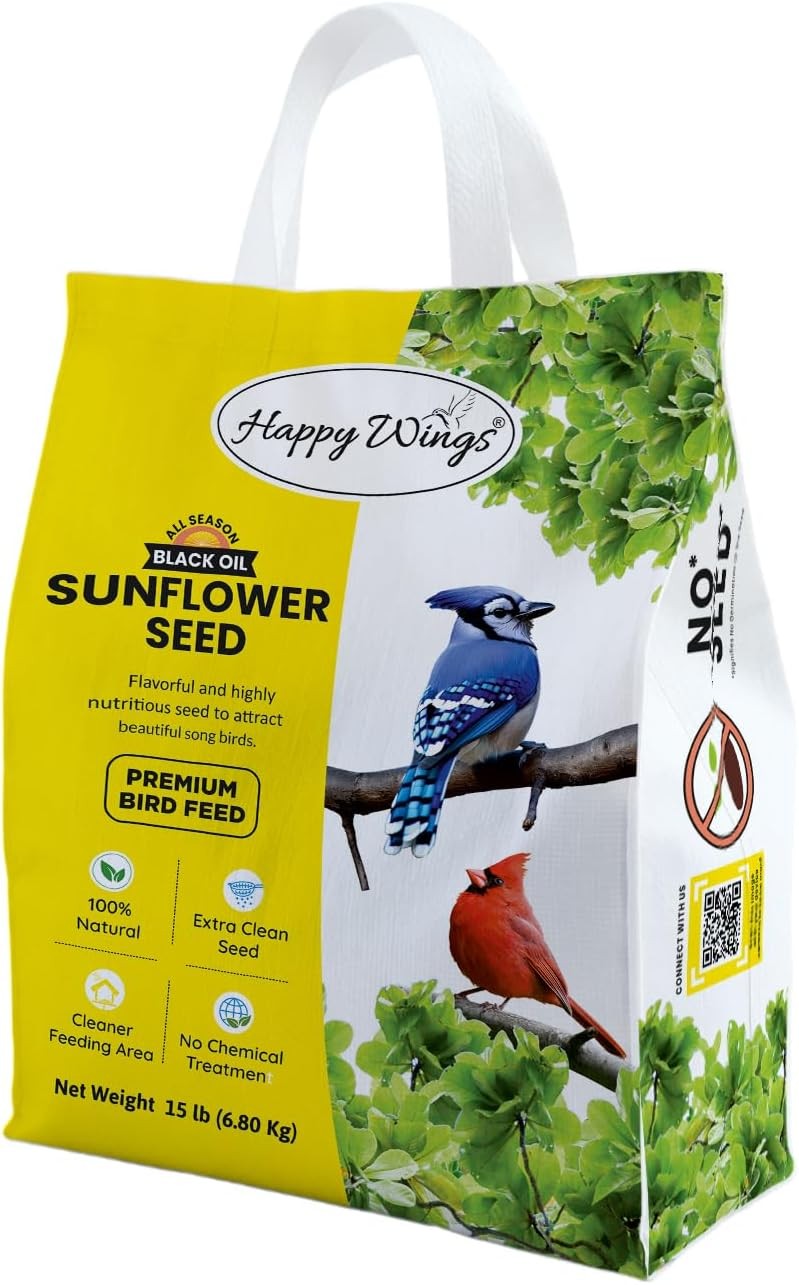 Wings Black Oil Sunflower Seeds Wild Bird Food- 15 Pounds | No Grow Seed | Bird
