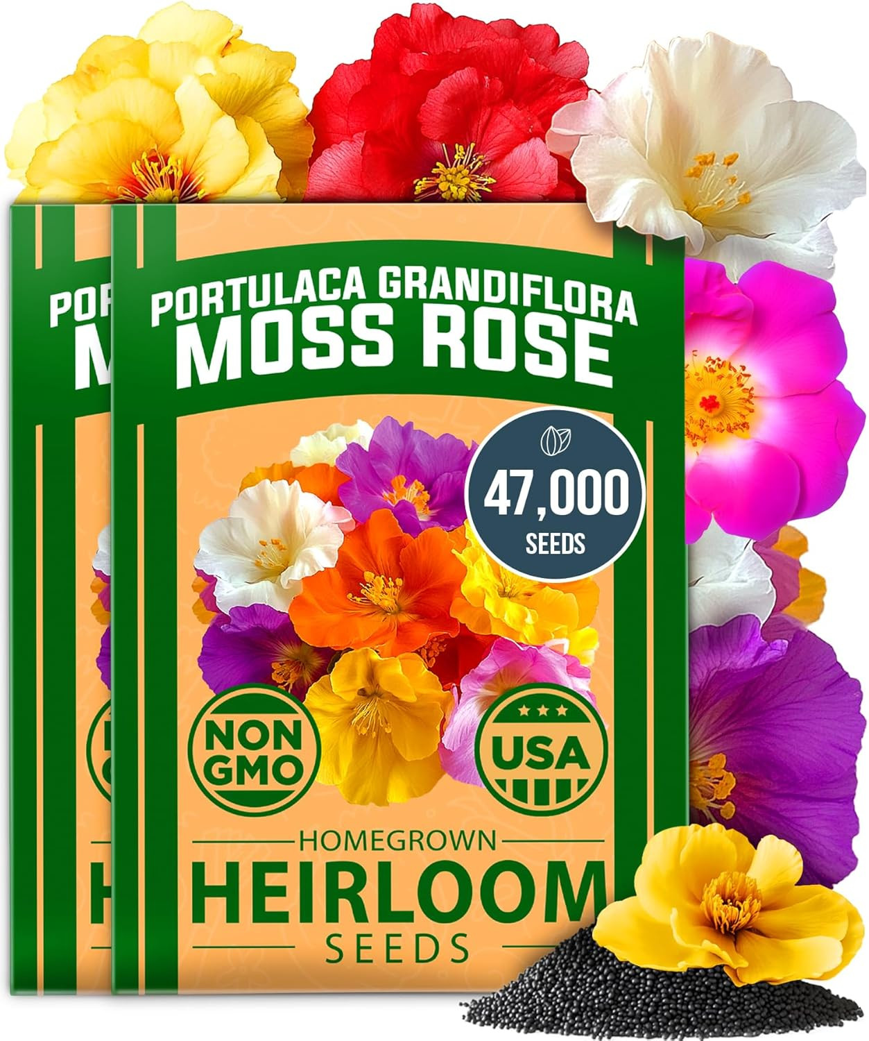 47000+ Moss Rose Seeds (Bulk Pack) Annual Flower for Ground Cover – Heirloom Non
