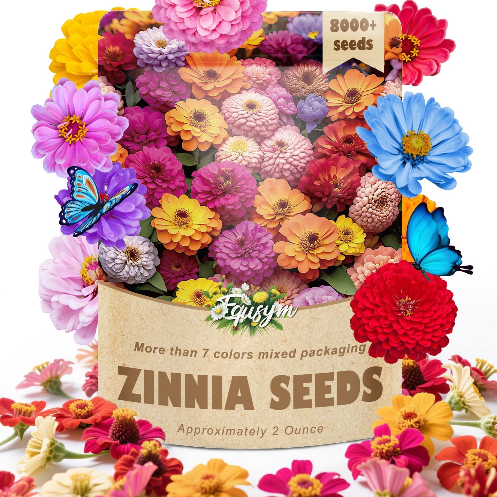 Zinnia Flower Seeds Mixed Colors, Wildflower Garden Large Blooms 2oz 8000 Set
