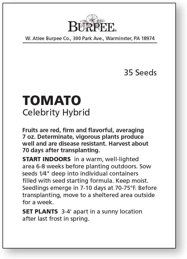 Burpee ‘Celebrity’ Hybrid Red Tomato Slicer 35 35 Seeds, Celebrity