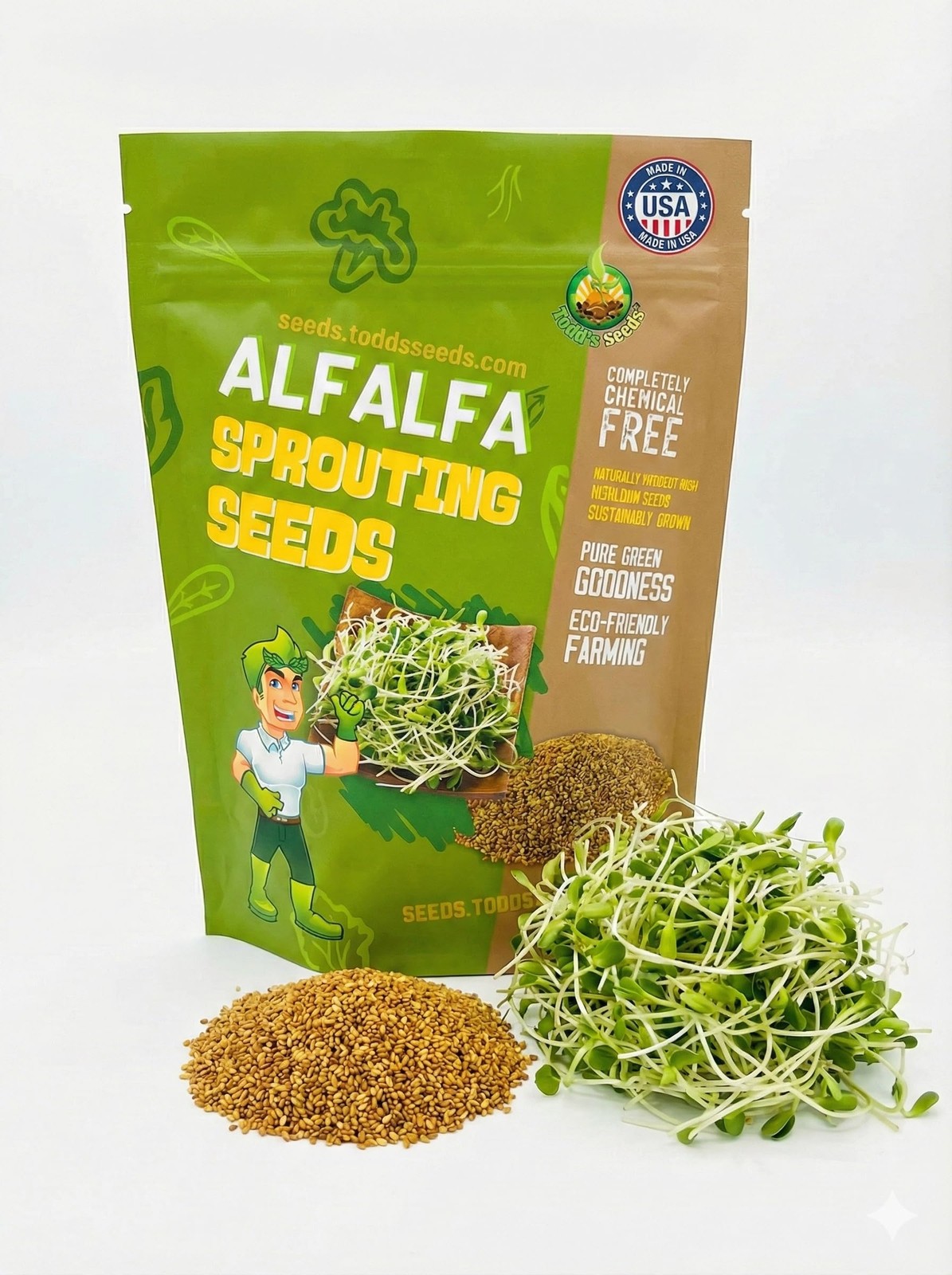 Todd’s Seeds – Premium 100% Chemical Free Alfalfa 1/4 Pound, Light Brown