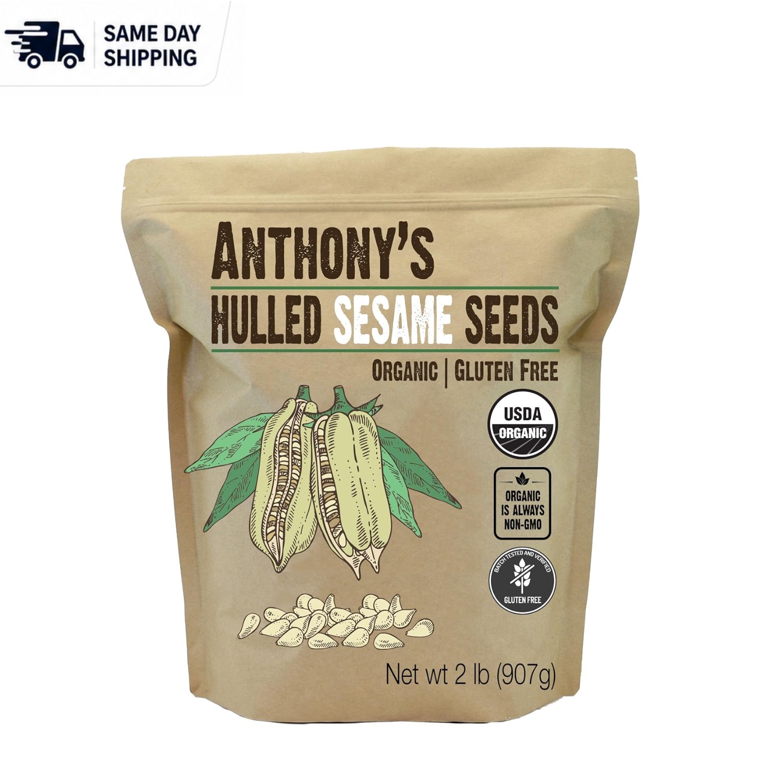 Nutty Organic Hulled Sesame Seeds – 2 lb Non-GMO, Ideal for Health Bars & Cereal