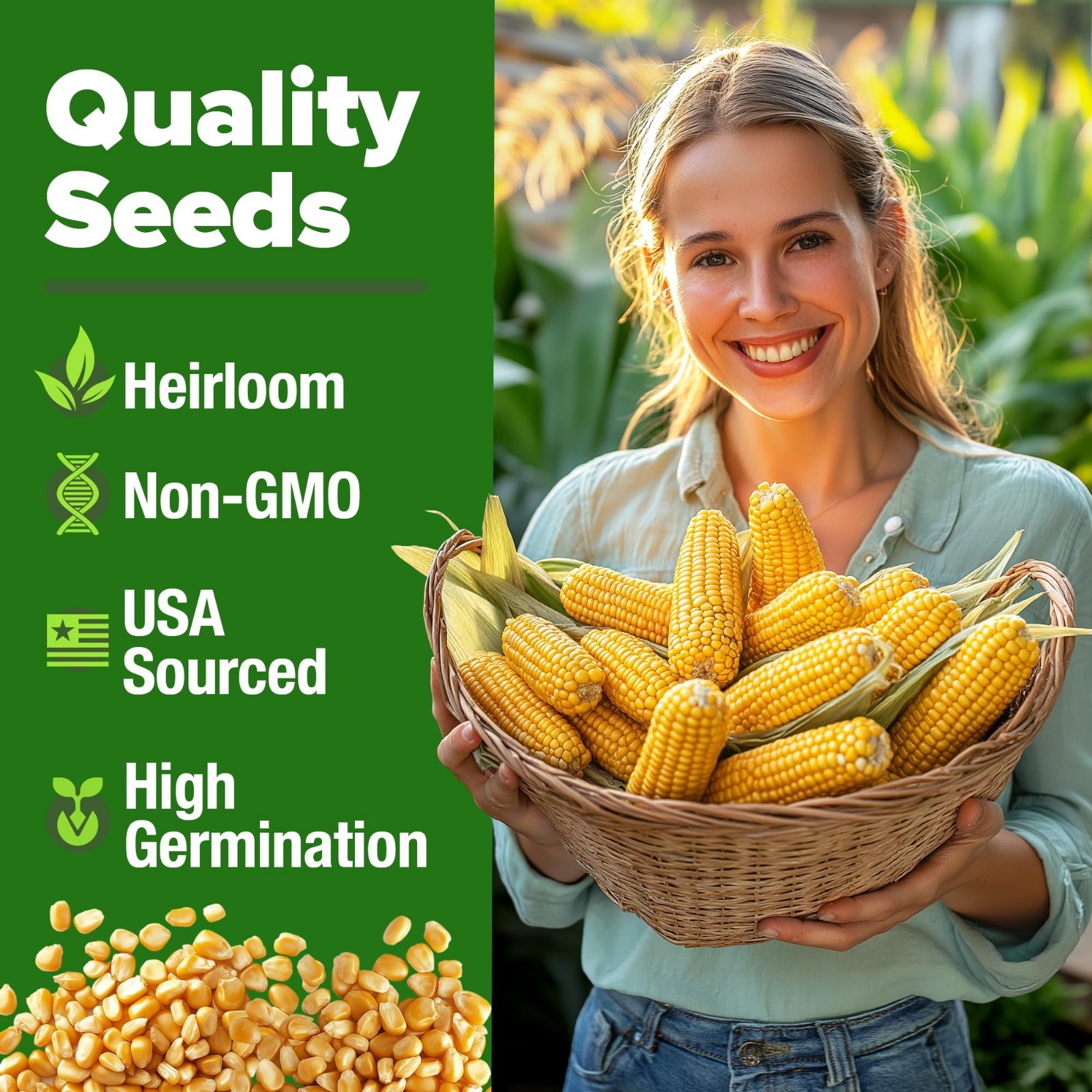 Heirloom Golden Bantam Sweet Corn Seeds – 200+ Non-GMO, High Germination, Easy t