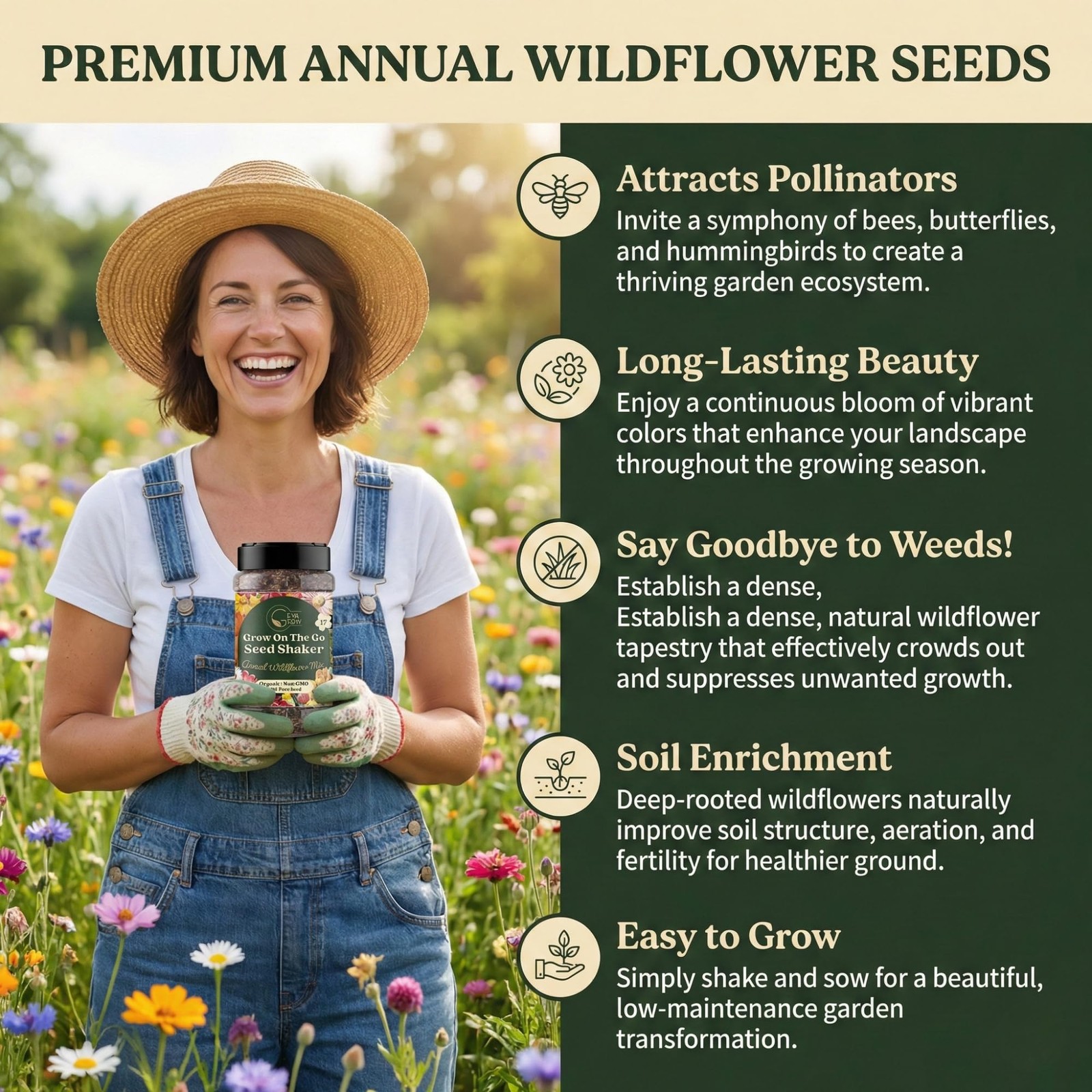 Annual Wildflower Seed Mix 2 Ounce Shaker for Vibrant Gardens