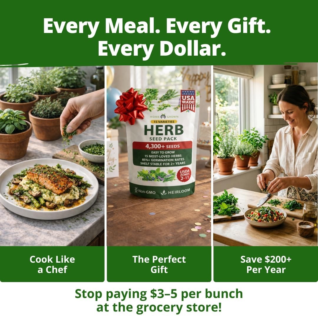15-Pack Herb Seeds for Planting – 4,300+ Non-GMO Heirloom Seeds | Culinary Kit f