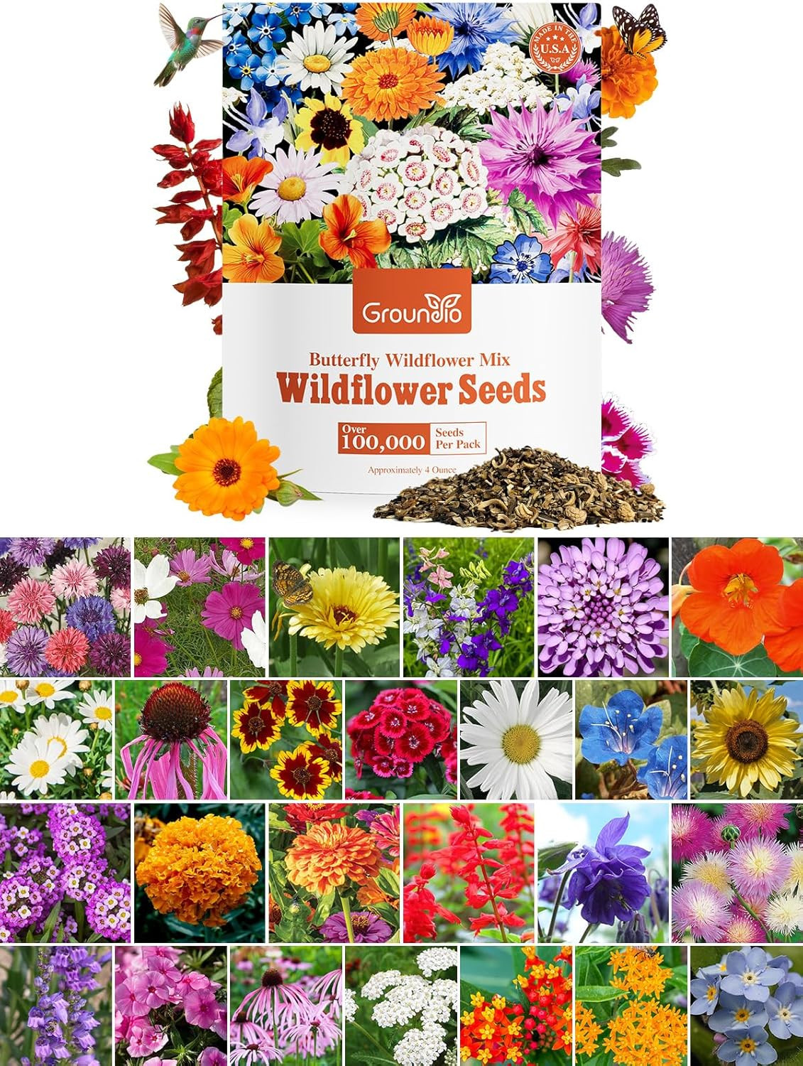 Wildflower Seeds Bulk, 4 Ounce, 100,000+ Seeds, 26 Varieties Annual & Perennial