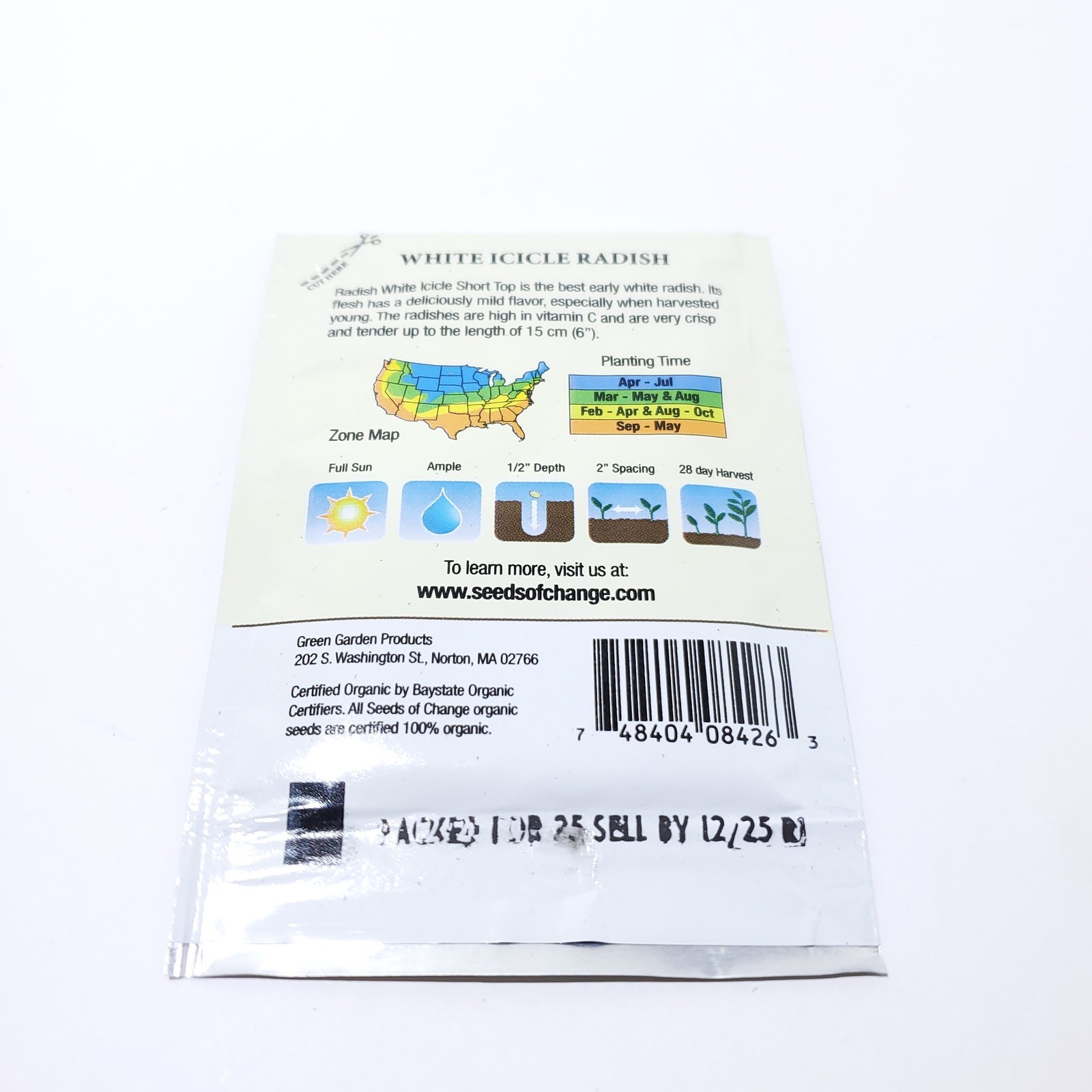 Seeds of Change Organic (2025) – 1pk 1.3g White Icicle Radish Garden Seeds