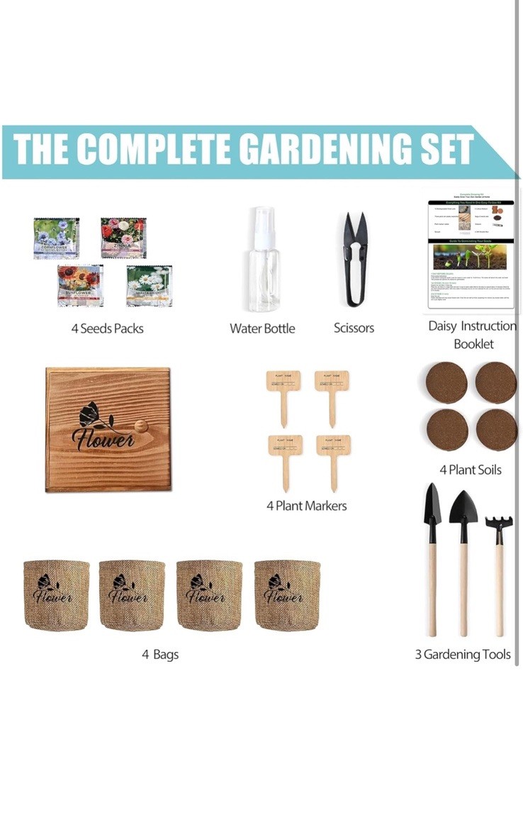 Seed Starter Kit Daisy Cornflower Sunflower Zinnia with Soil Pots Tools Markers