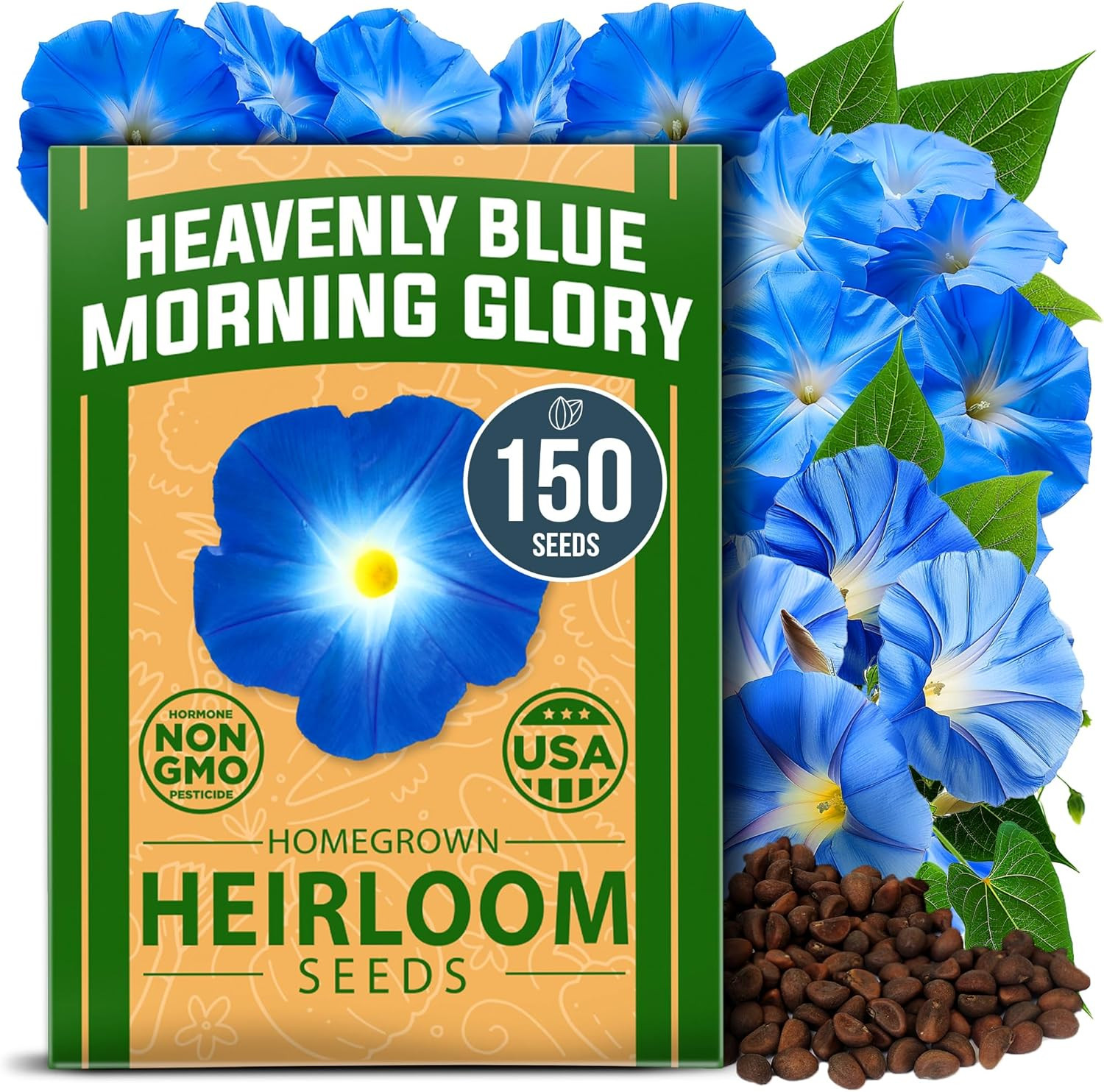Heavenly Blue Morning Glory Seeds 150 Heirloom Ipomoea Tricolor Flowers
