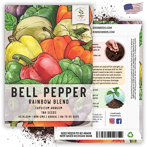 Rainbow Bell Pepper Seeds for Planting Mild Peppers – Non-GMO Heirloom 5 Packs
