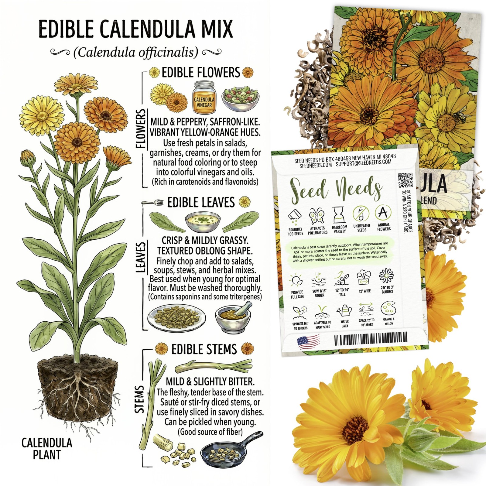 Edible Flower Seeds Variety Pack of 7 Wildflowers for Garnishing
