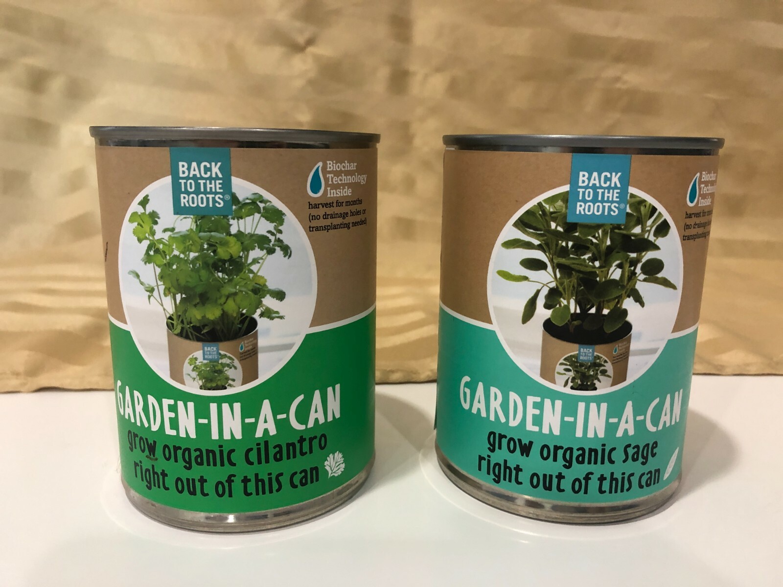 Lot of Two Back to the Roots Garden In A Can Cilantro Sage Sun & Water
